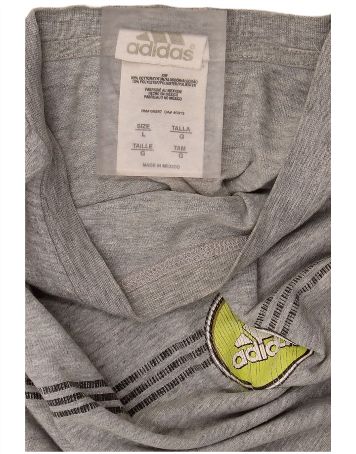 Adidas Męski graficzny top z długim rękawem, duży, szary, bawełniany
