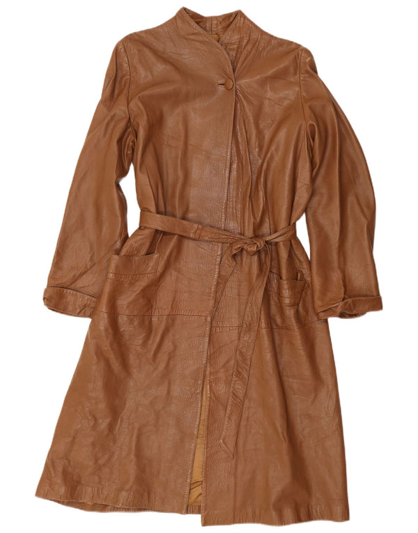 Vintage damski płaszcz skórzany oversize IT 40 Small Brown