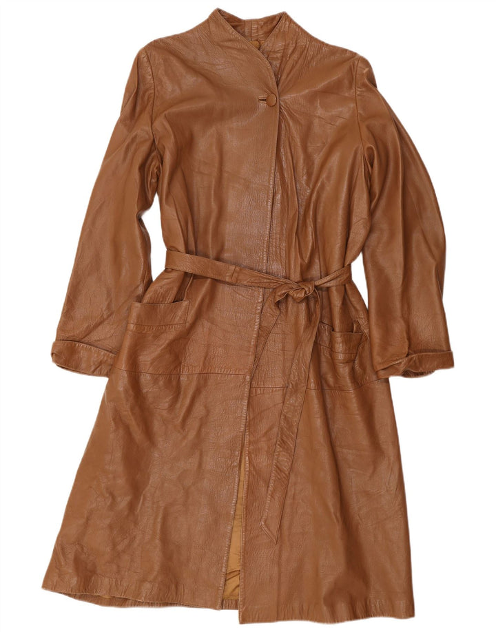 Vintage damski płaszcz skórzany oversize IT 40 Small Brown