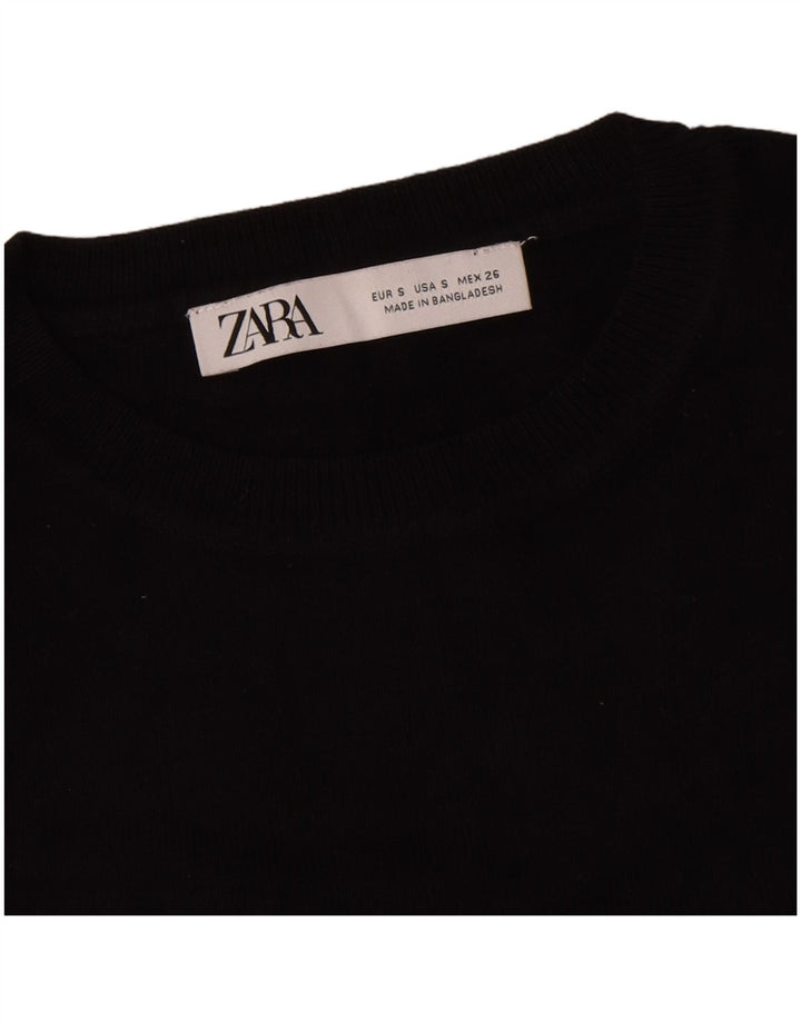 Damski krótki top oversize Zara z długim rękawem UK 10 Small, czarna wiskoza