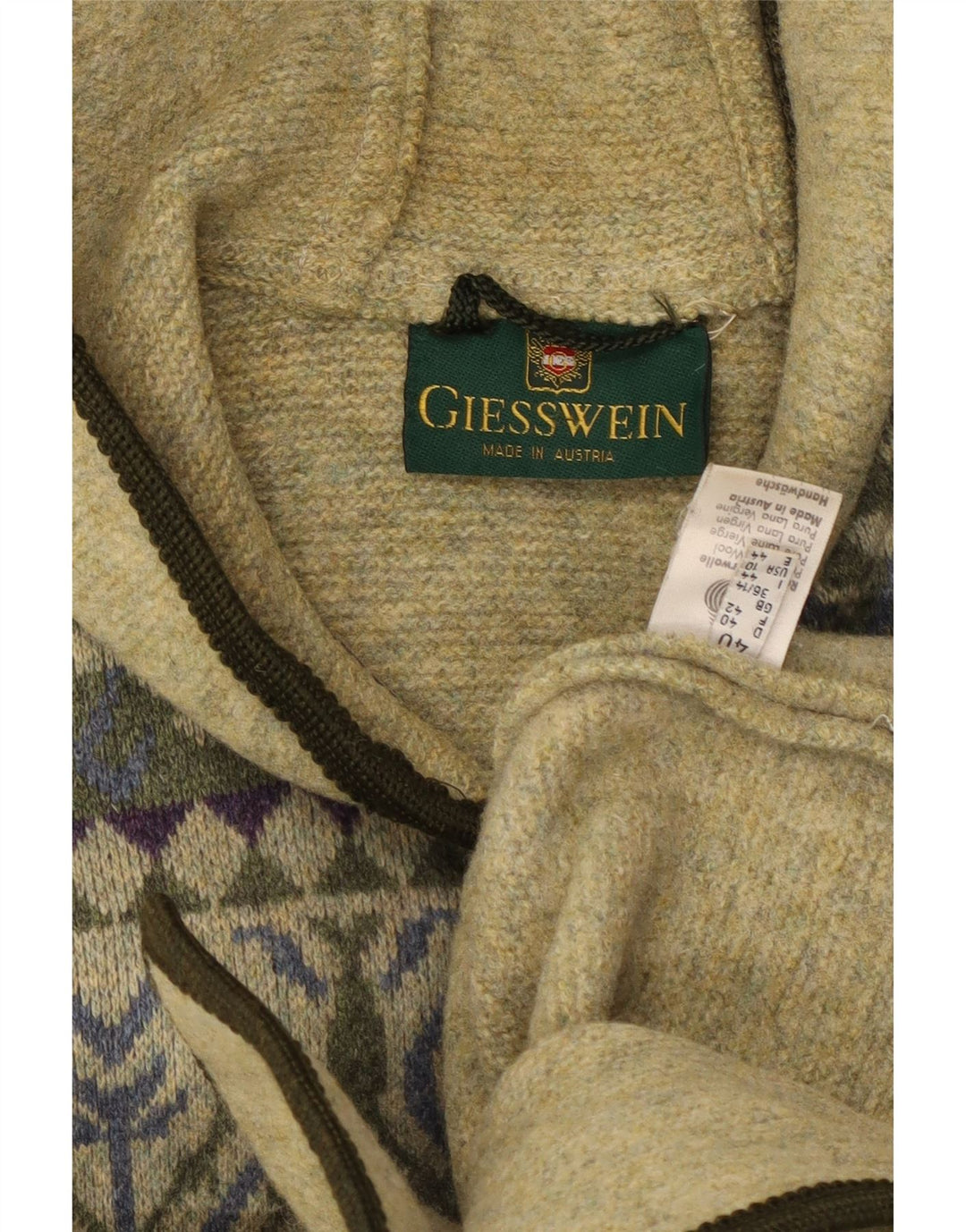 Damski sweter rozpinany z kapturem GIESSWEIN UK 14 Large Green Fair Isle