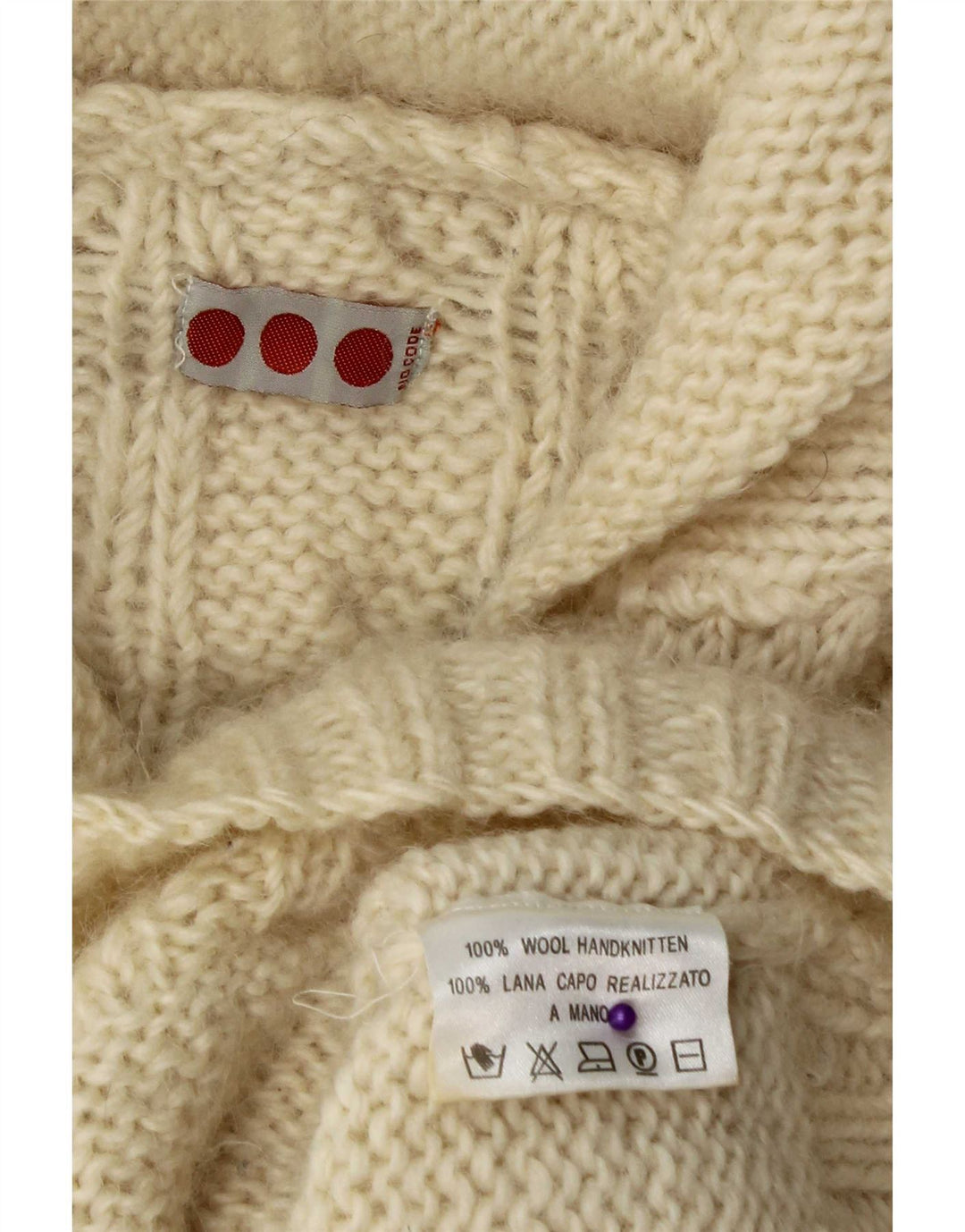 Vintage męski sweter z kapturem, duży, z białej wełny