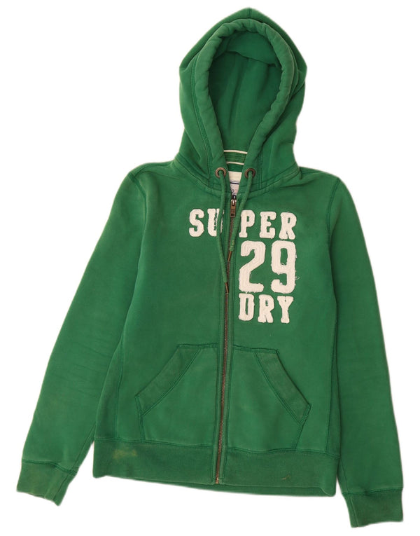 Damski sweter z kapturem Superdry z grafiką i zamkiem błyskawicznym UK 16, duży, zielony, bawełniany