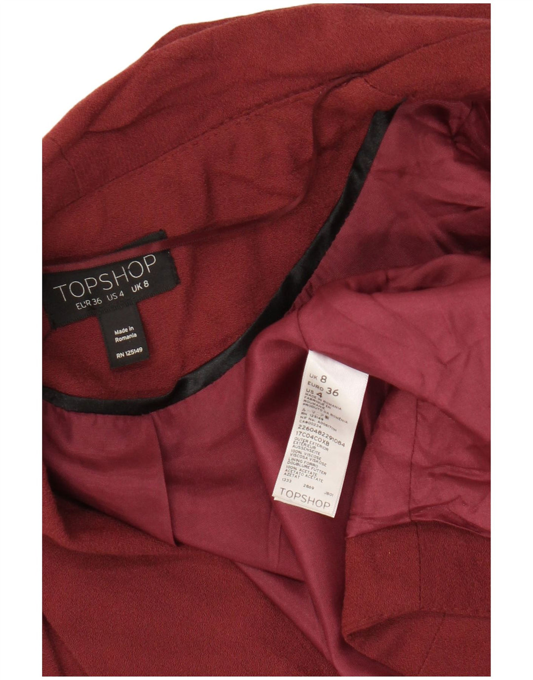 Damska marynarka Topshop Crop Open UK 8 Small, bordowa wiskoza