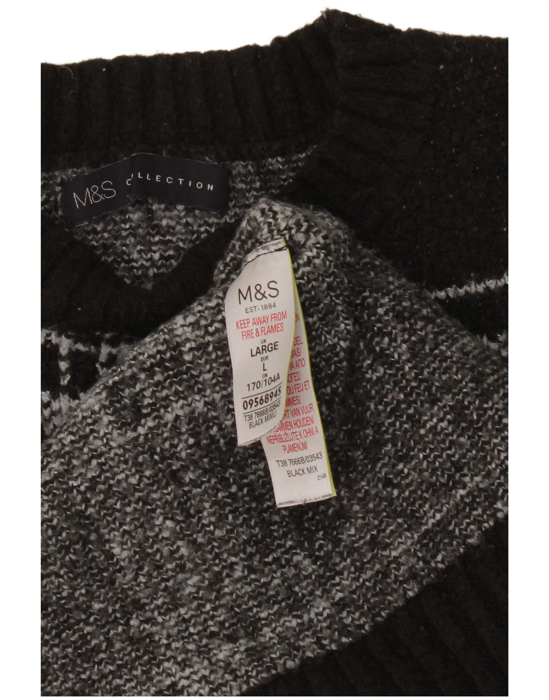 Marks & Spencer Damski sweter z okrągłym dekoltem UK 16, duża czarna krata