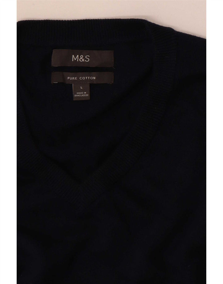 Marks & Spencer Męski sweter z dekoltem w kształcie litery V, duży, granatowy