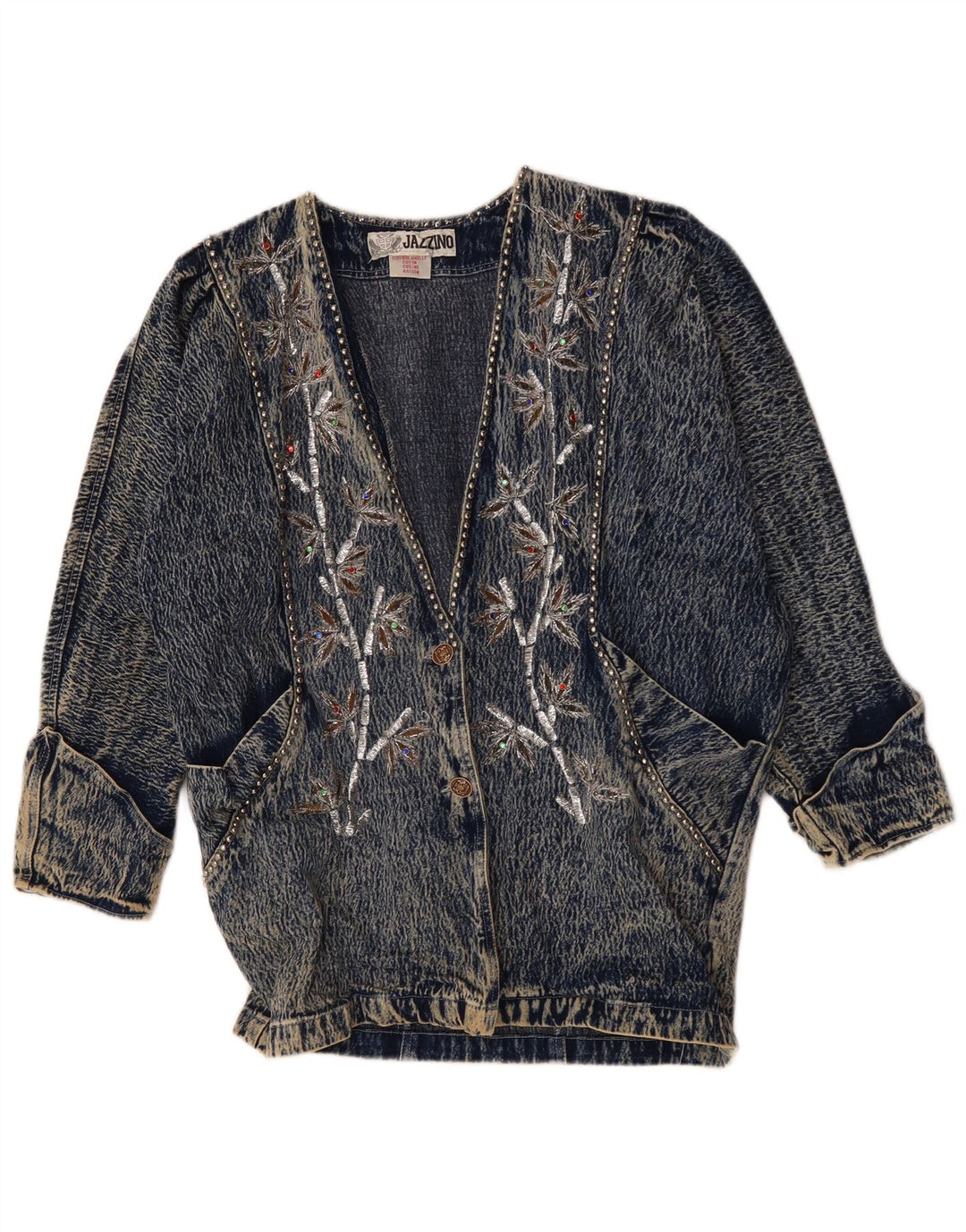 JAZZINO Damska kurtka dżinsowa oversize z rękawem 3/4 UK 18 XL, niebieska w kwiaty