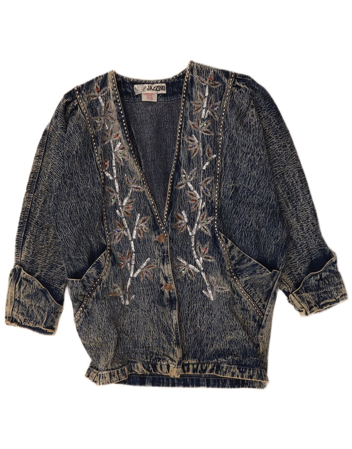 JAZZINO Damska kurtka dżinsowa oversize z rękawem 3/4 UK 18 XL, niebieska w kwiaty