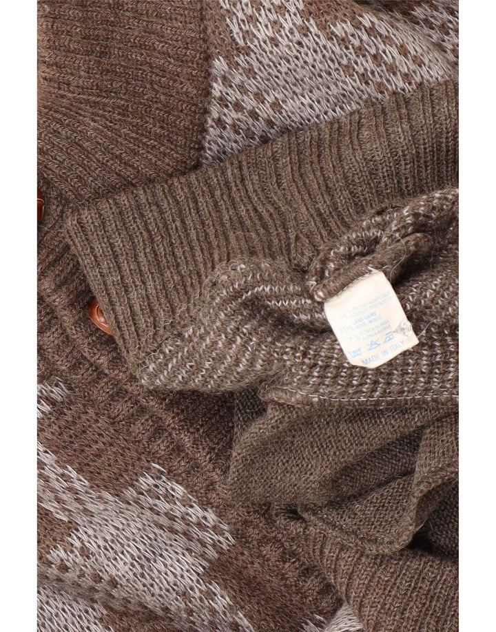 Vintage męski sweter rozpinany, średni brąz, akryl w kratkę
