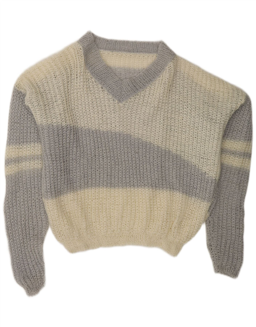 Damski sweter VINTAGE z dekoltem w kształcie litery V, UK 20 2XL, w kolorze złamanej bieli