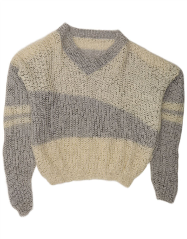 Damski sweter VINTAGE z dekoltem w kształcie litery V, UK 20 2XL, w kolorze złamanej bieli