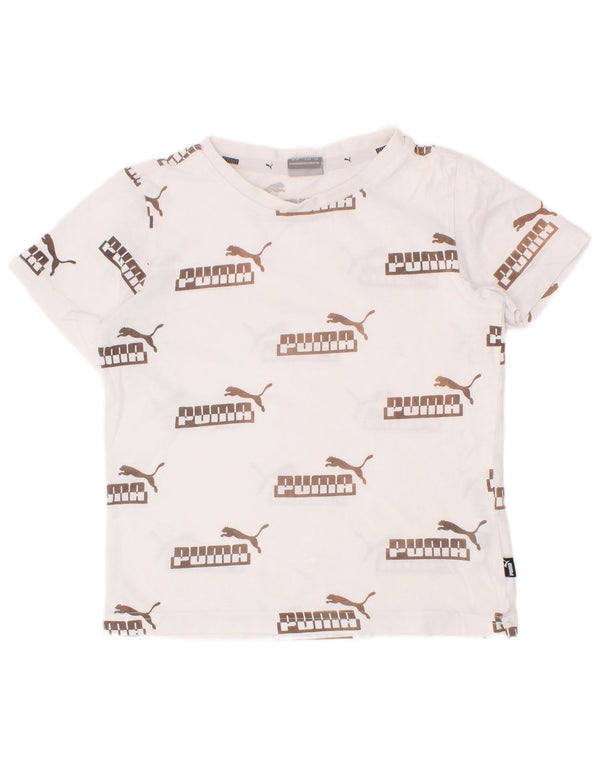Chłopięcy T-shirt z grafiką Puma, 5-6 lat, biała bawełna