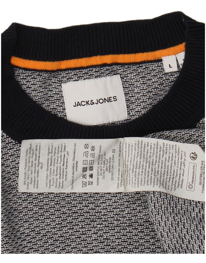 JACK & JONES Męski sweter z okrągłym dekoltem, duży, szary, akrylowy