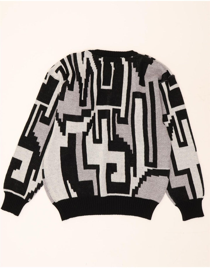 Vintage męski sweter z okrągłym dekoltem, średnio szary, geometryczny