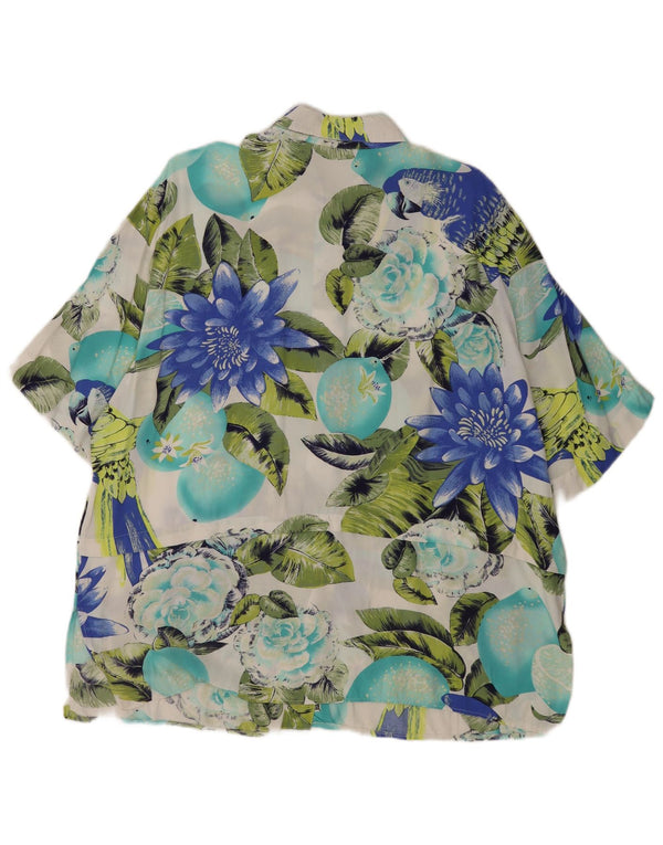 Koszula damska z krótkim rękawem w stylu vintage, EU 46 XL, turkusowo-kwiatowa, hawajska