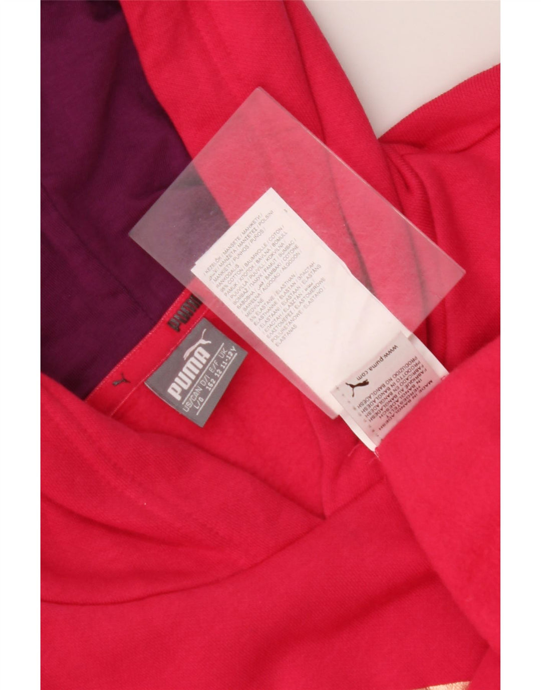 Dziewczęcy sweter z kapturem i grafiką PUMA, 11-12 lat, różowa, bawełniana z blokami kolorów