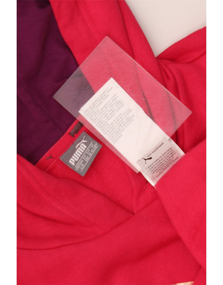 Dziewczęcy sweter z kapturem i grafiką PUMA, 11-12 lat, różowa, bawełniana z blokami kolorów