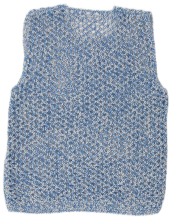 Vintage damski podkoszulek z prześwitującą kamizelką UK 16, duży, niebieski nakrapiany