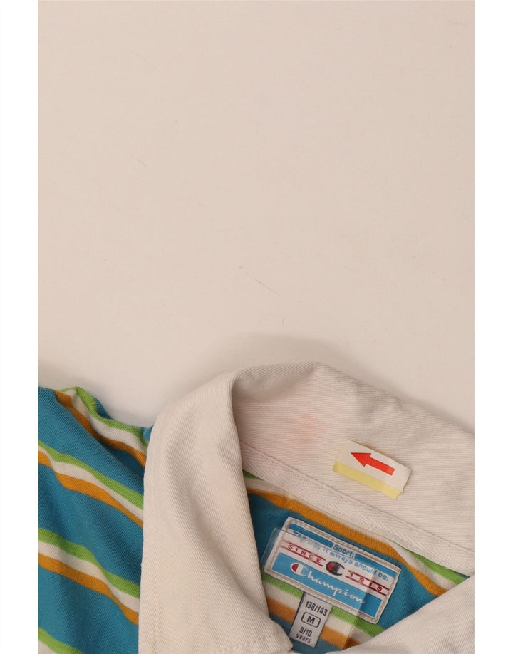 Chłopięca koszulka polo CHAMPION z grafiką, 9-10 lat, bawełniana w średnie niebieskie paski