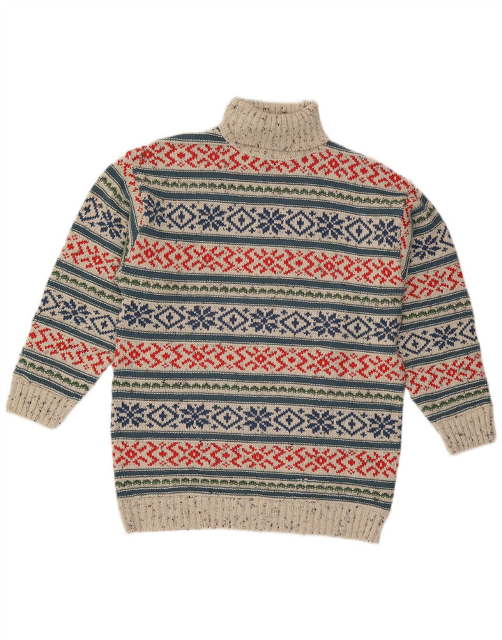 Modny męski sweter z wywijanym dekoltem, średnio szary, akryl Fair Isle