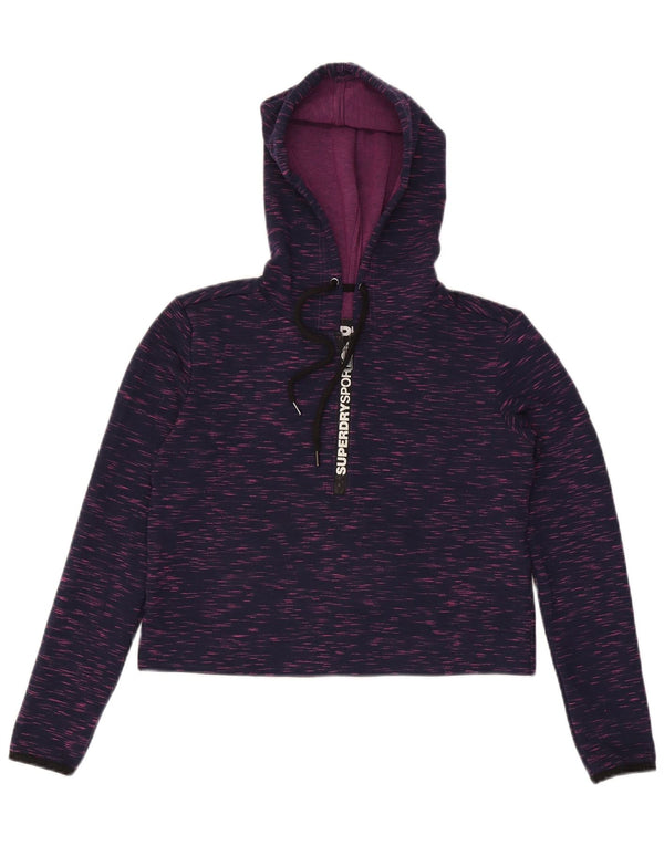 Damski sweter oversize z kapturem Superdry z grafiką, UK 6 XS, fioletowy nakrapiany