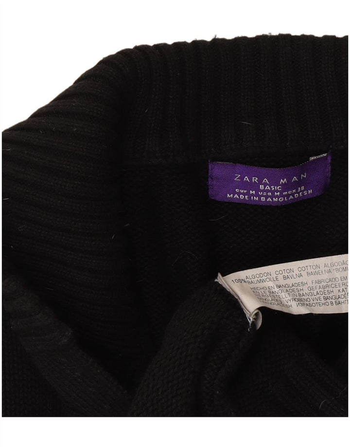 Zara Męski sweter kardigan Średni czarny bawełniany klasyk