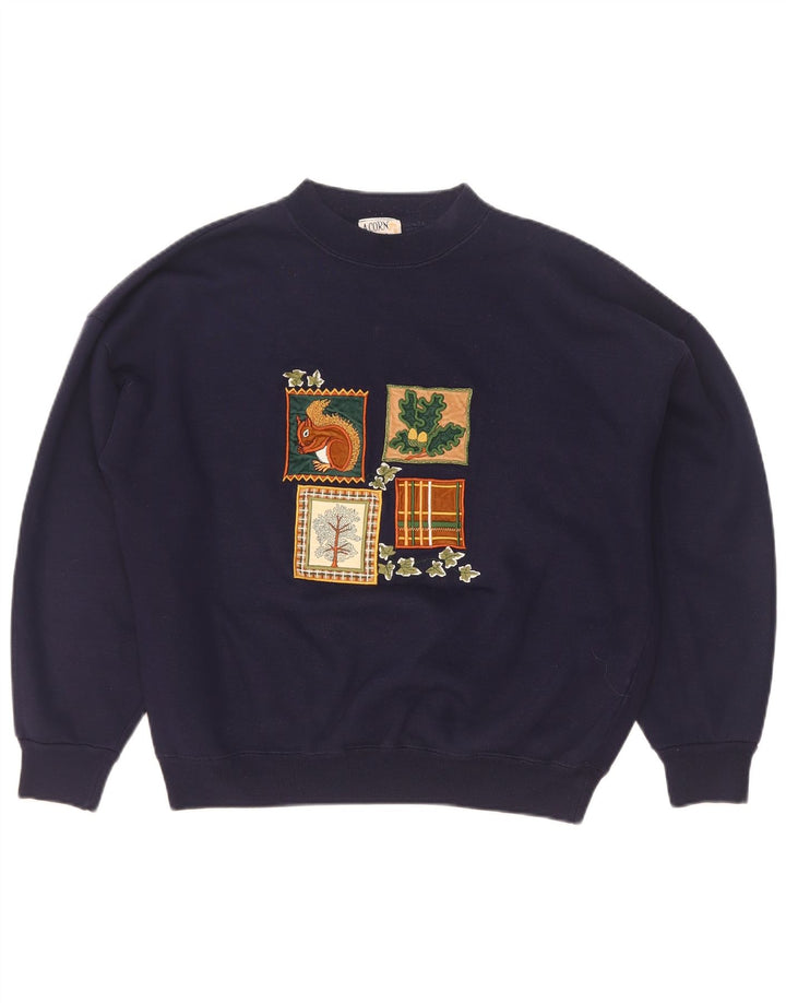 Damska bluza oversize z grafiką Acorn, UK 10, mała, granatowa
