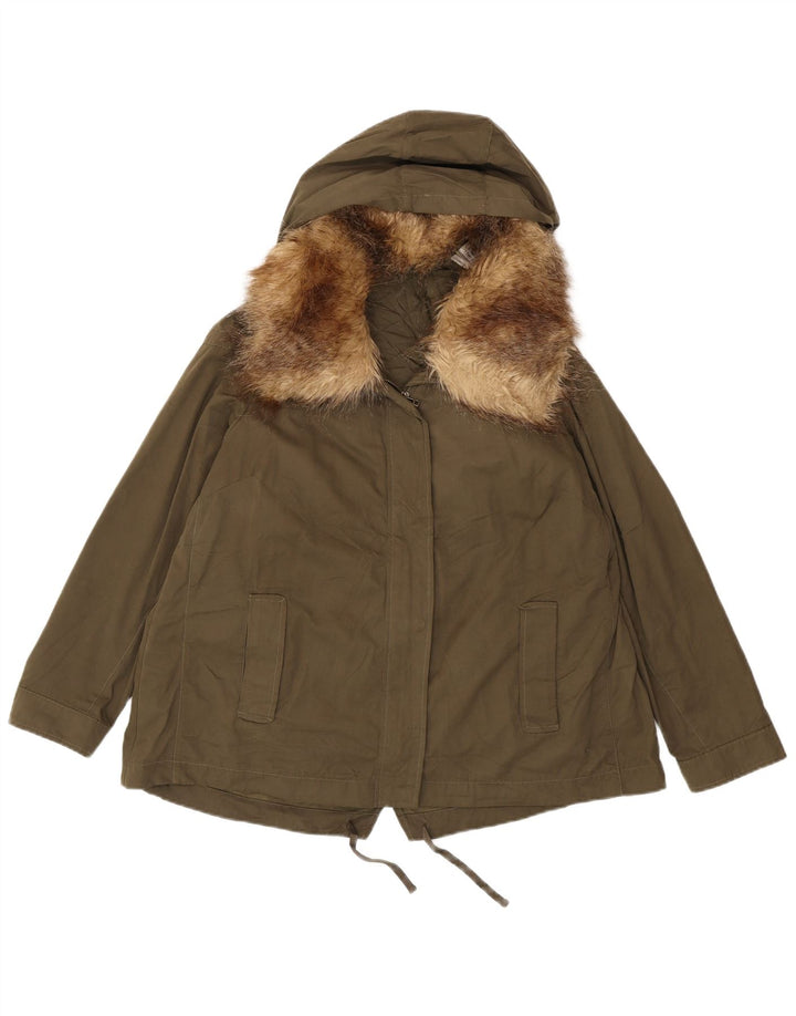 MARKS & SPENCER Damska kurtka typu parka z kapturem, oversize, UK 14, duża, khaki