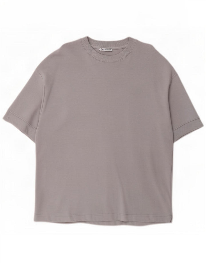 Zara Męski T-Shirt Top Średni Fioletowy Bawełniany