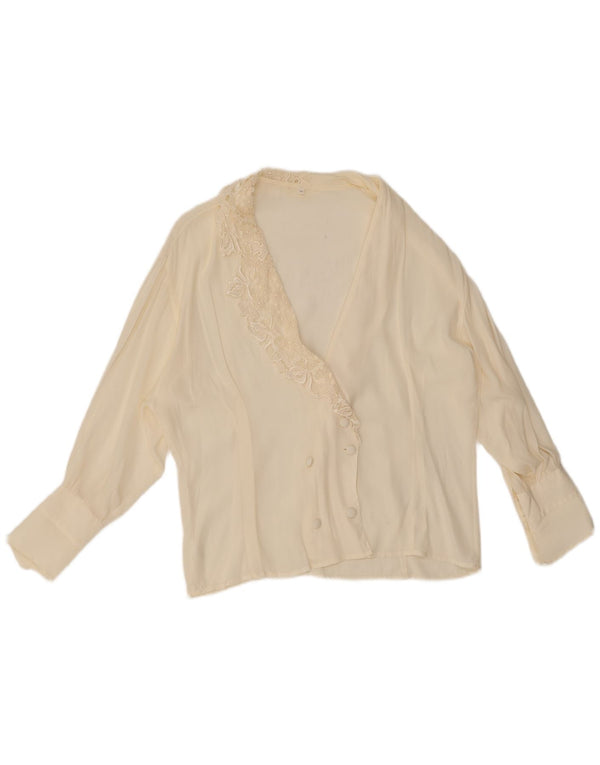 Vintage damska bluzka koszulowa UK 18 XL złamanego białego jedwabiu