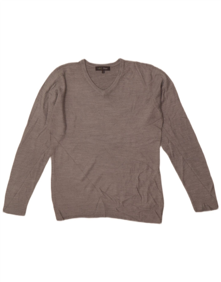 Marks & Spencer Męski sweter z dekoltem w kształcie litery V, mały, szary, akrylowy