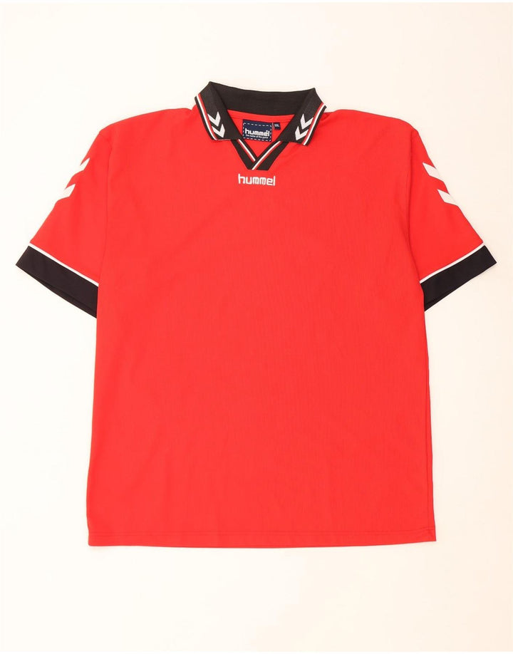 Męska koszulka polo Hummel z grafiką 2XL, poliester w kolorze czerwonym