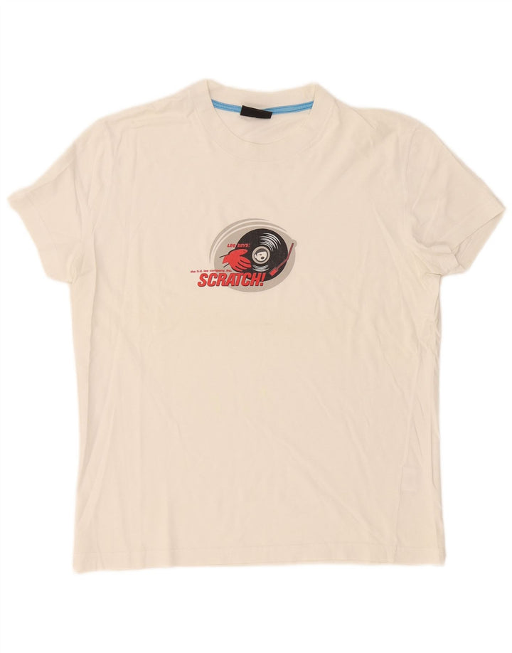 Damska koszulka z grafiką Lee Top UK 16, duża, biała bawełna