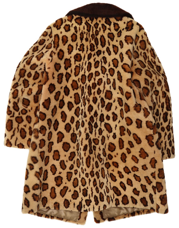 Vintage damski płaszcz futrzany UK 18 XL Beżowy nadruk zwierzęcy Prawdziwe futro