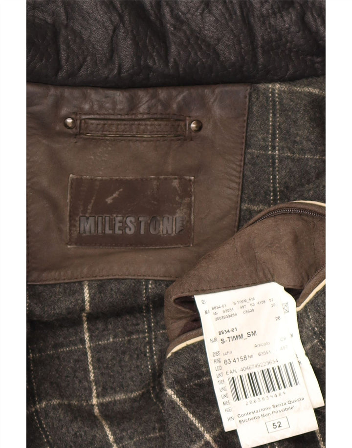 Męski płaszcz skórzany Milestone IT 52 XL, brązowa skóra