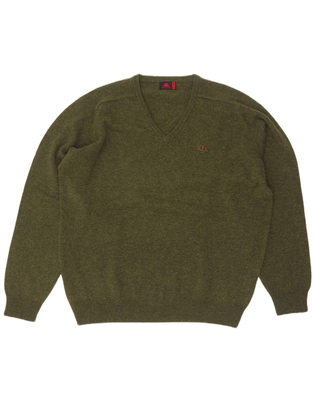 Męski sweter Kappa z dekoltem w kształcie litery V, 2XL, z dziewiczej wełny khaki