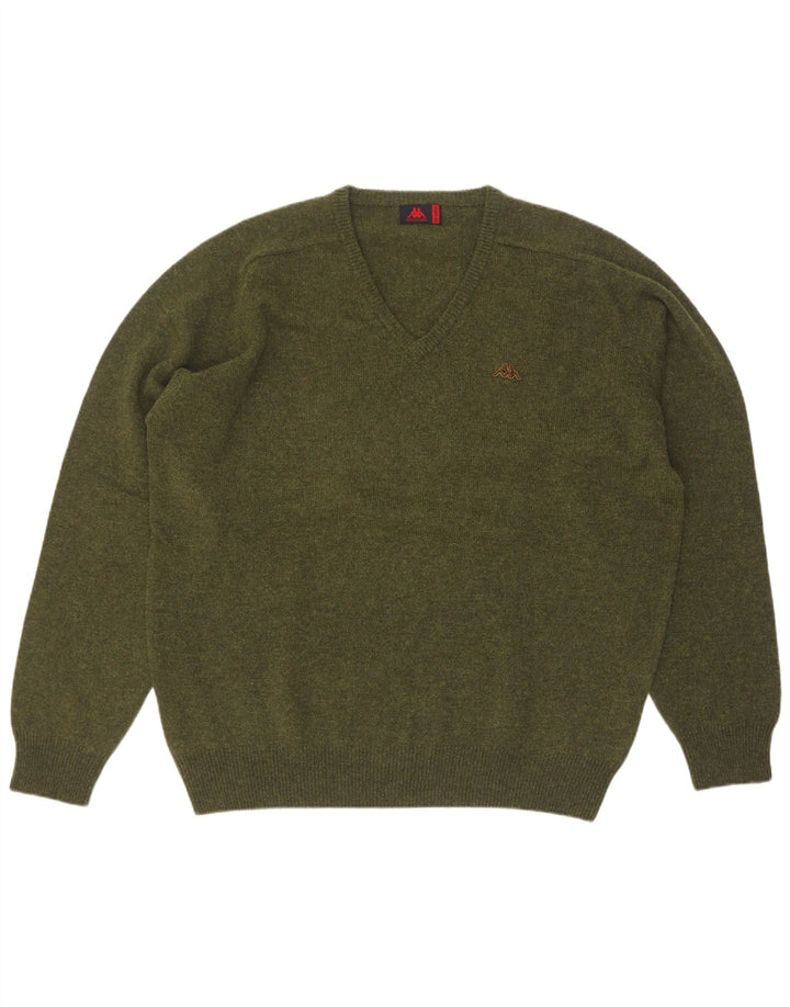 Męski sweter Kappa z dekoltem w kształcie litery V, 2XL, z dziewiczej wełny khaki