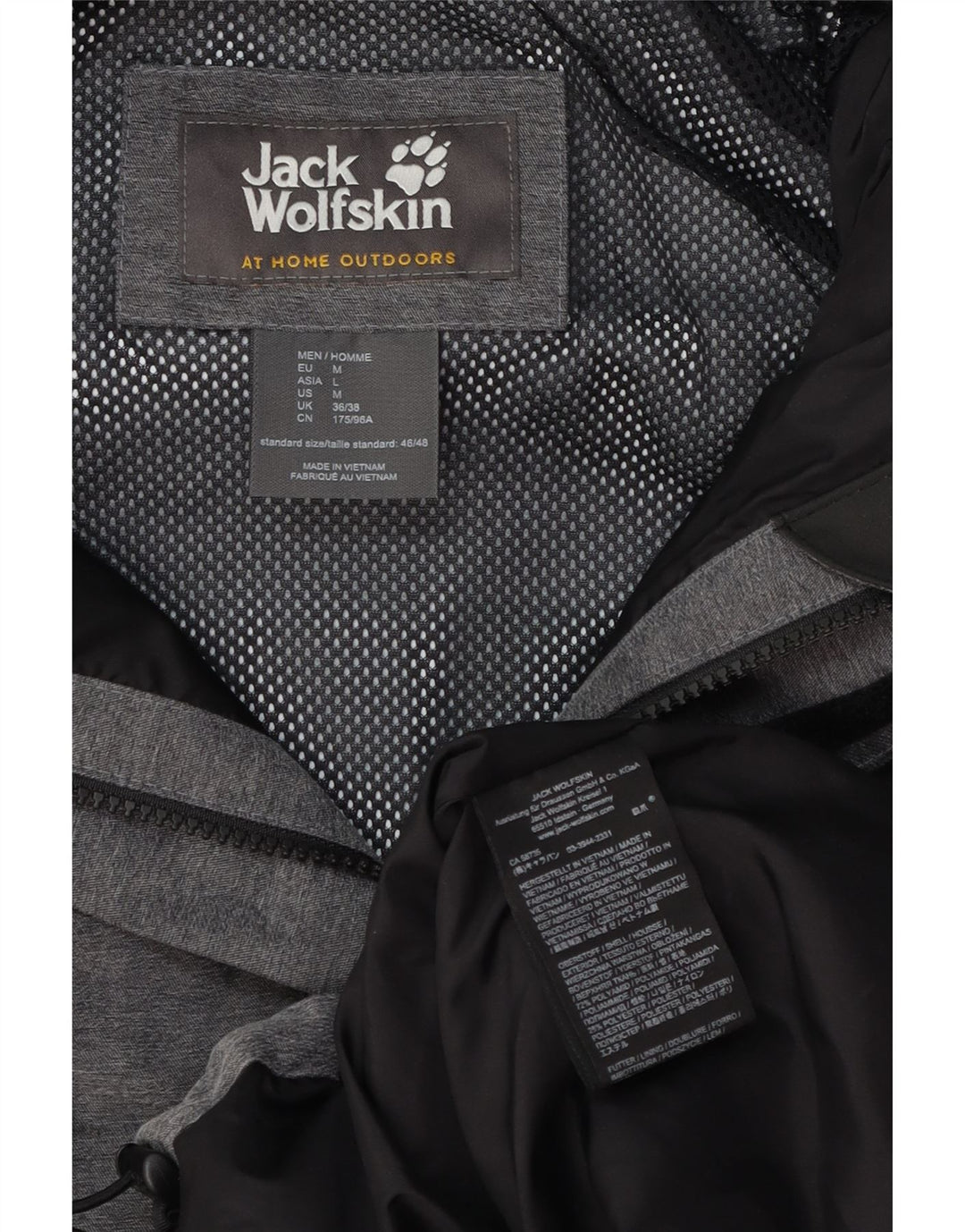 Męska kurtka przeciwdeszczowa Jack Wolfskin z kapturem UK 36/38 Średni szary poliamid