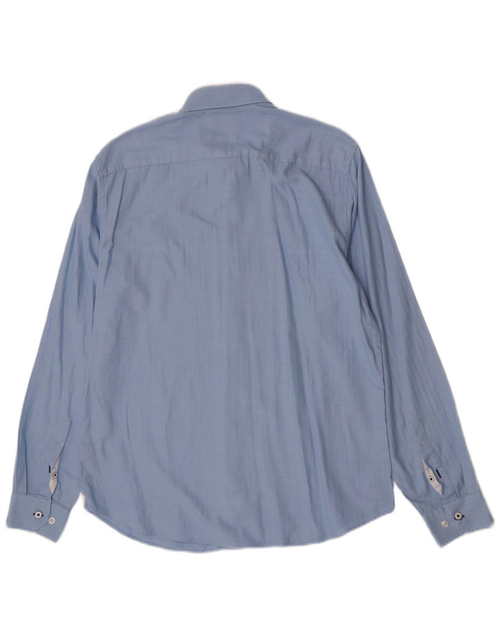 Crew Clothing Męska koszula slim fit, duża, niebieska, bawełniana w jodełkę