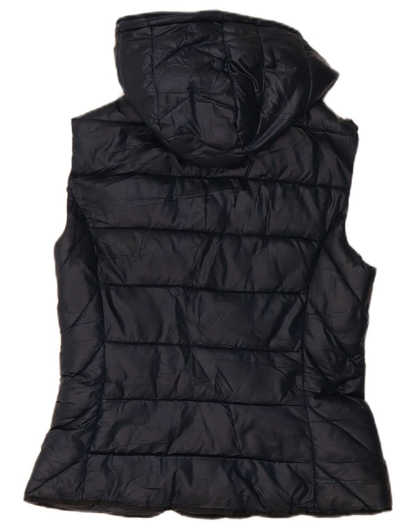 Zara Womens Trafaluc Hooded Padded Gilet UK 12 Medium Navy Blue Polyester