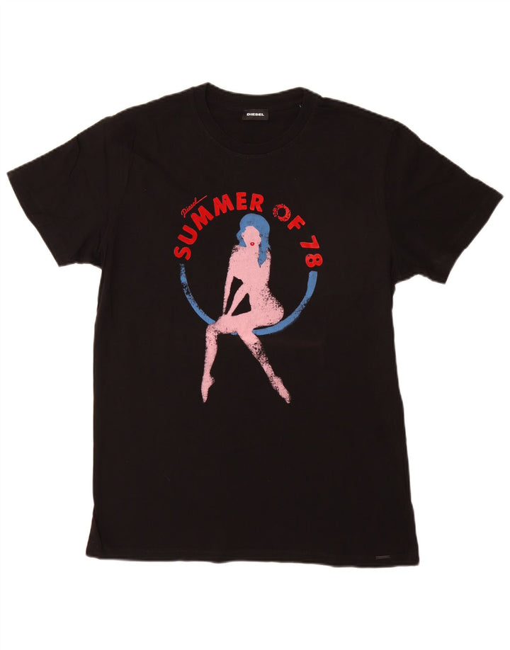 Męska koszulka z grafiką Diesel, duża, czarna, bawełniana