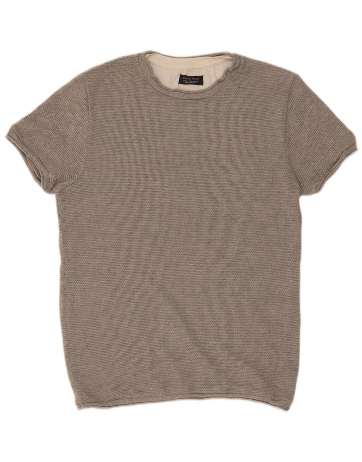 T-shirt męski Zara Top, średnioszary, bawełniany