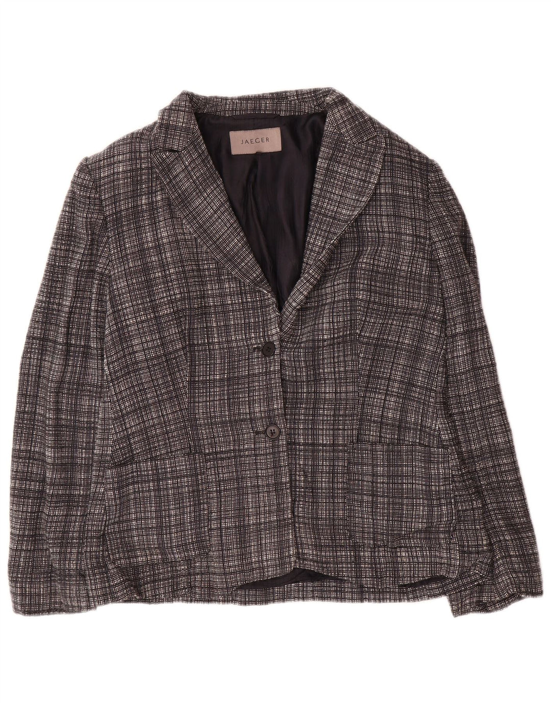 Damska marynarka Jaeger zapinana na 2 guziki UK 12, średnia szara wełna w kratkę