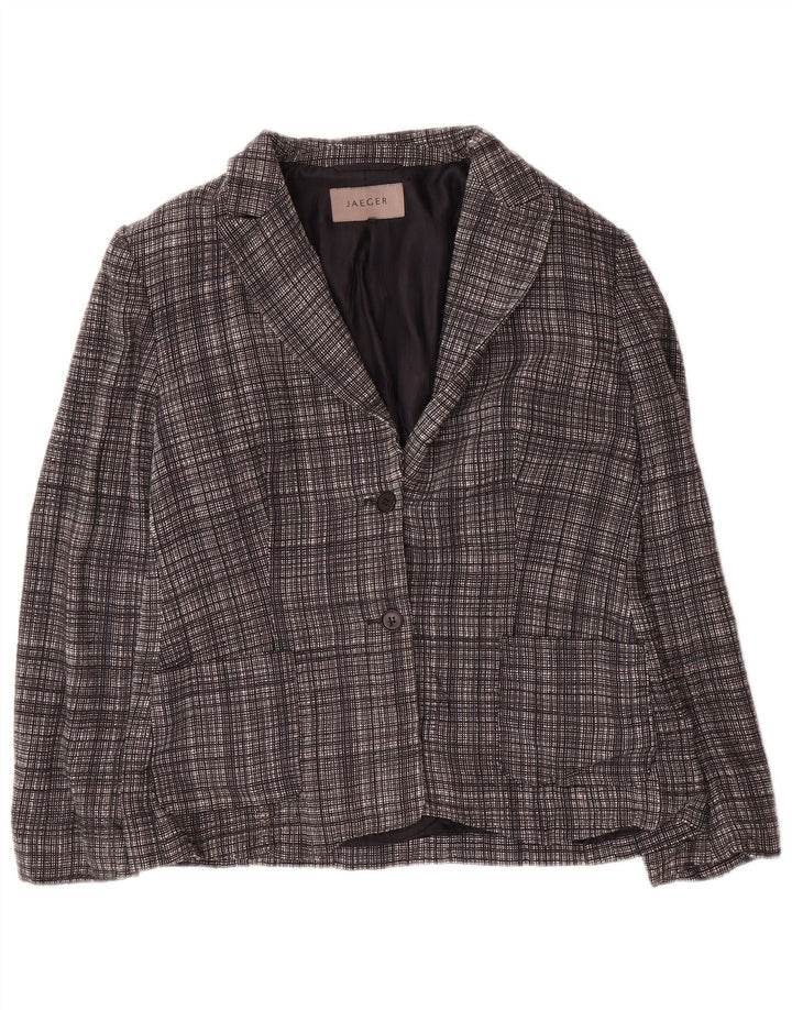 Damska marynarka Jaeger zapinana na 2 guziki UK 12, średnia szara wełna w kratkę