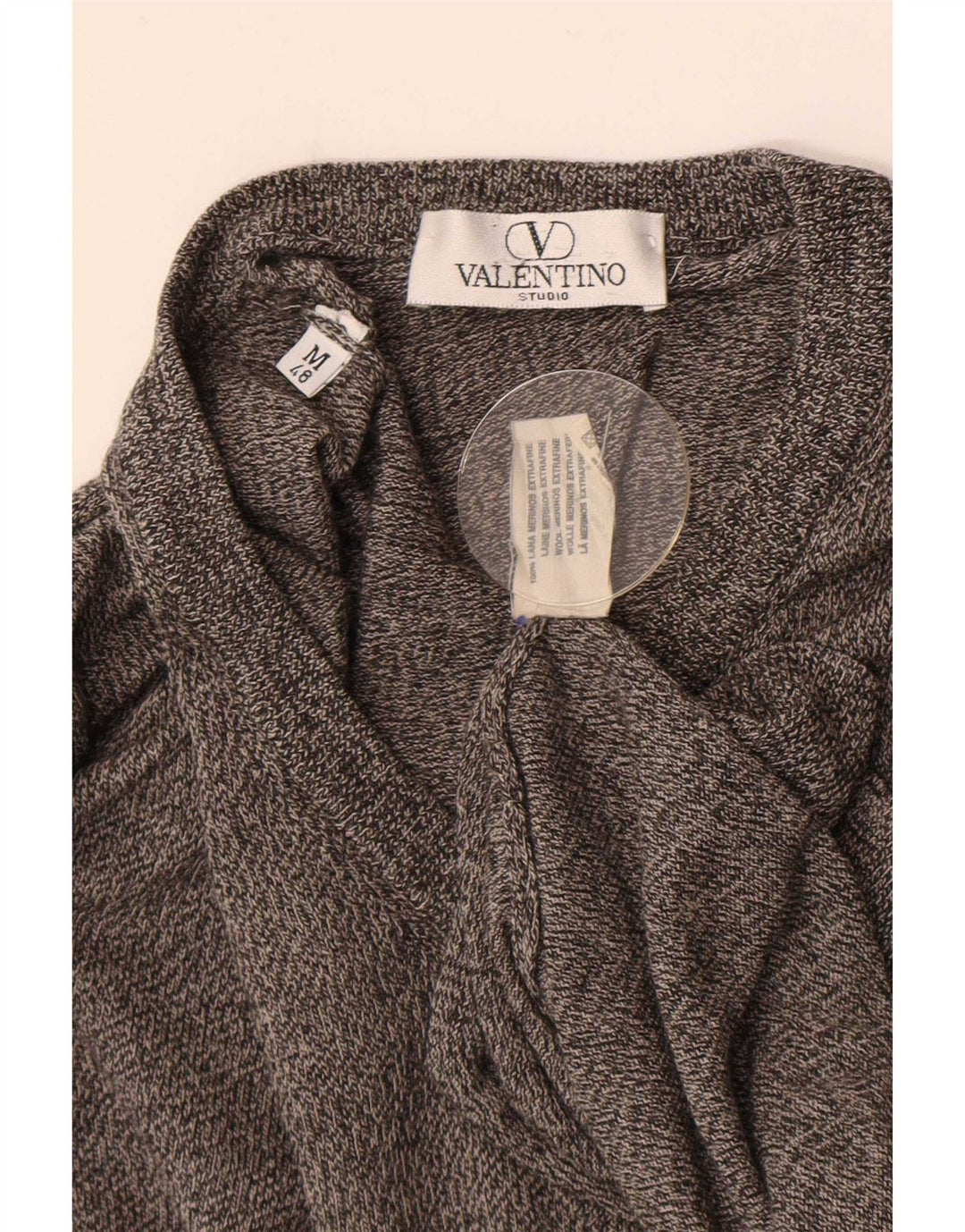 Męski sweter Valentino z dekoltem w szpic IT 48 Średnioszara wełna merynosowa