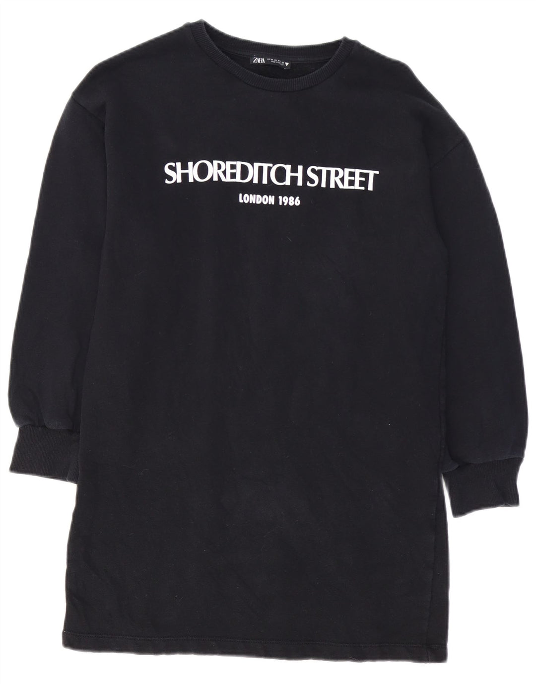 Damska bluza dresowa ZARA z grafiką, sukienka UK 14, średnia czarna bawełna