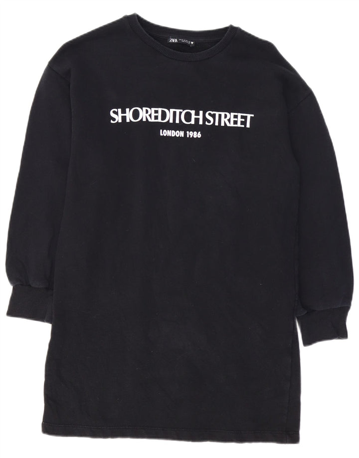 Damska bluza dresowa ZARA z grafiką, sukienka UK 14, średnia czarna bawełna