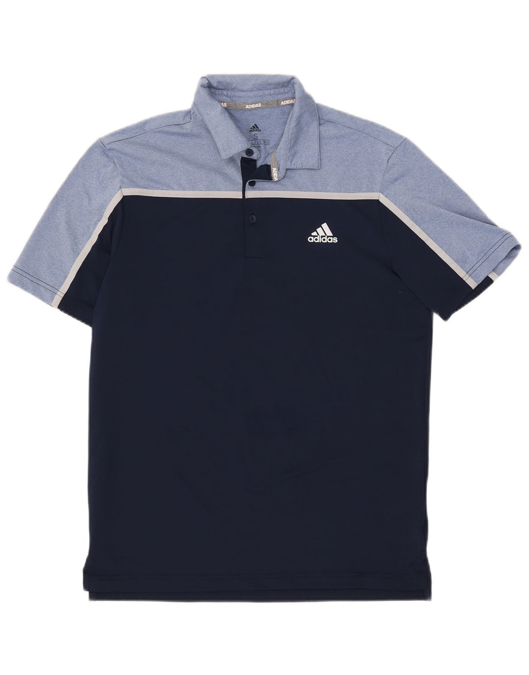 Męska koszulka polo Adidas, mała, granatowa, z blokami kolorów, poliestrowa