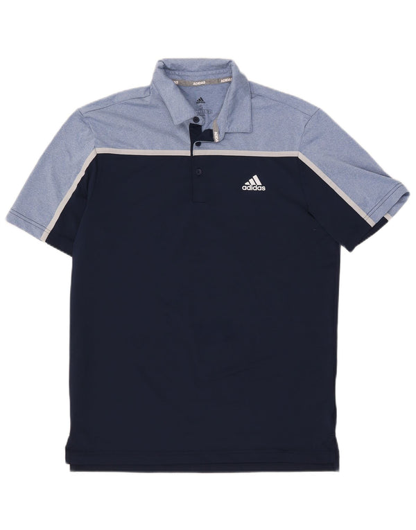 Męska koszulka polo Adidas, mała, granatowa, z blokami kolorów, poliestrowa