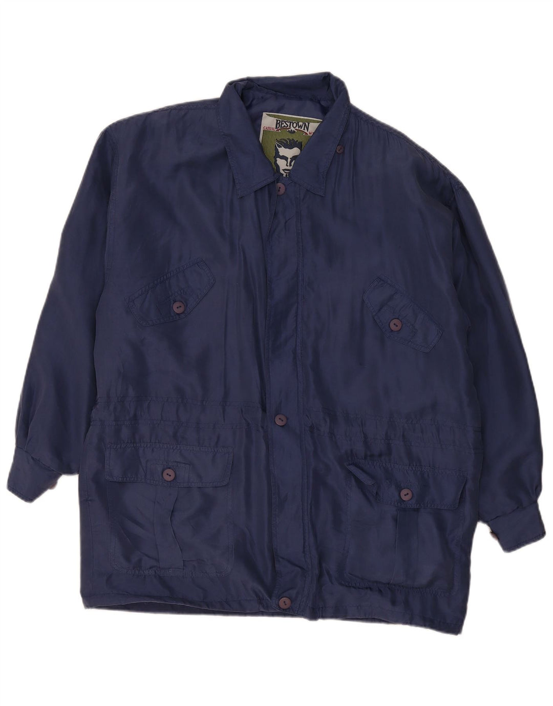Kurtka męska o luźnym kroju Vintage UK 36 Small Blue Silk